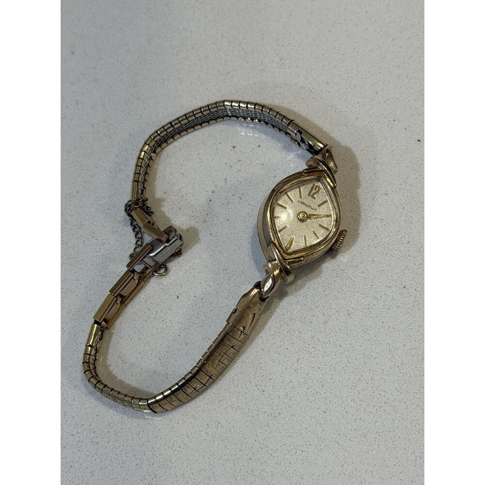 Vintage Caravelle Ladies Manual Wind Watch 10K RGP Kreisler GF Band Running
